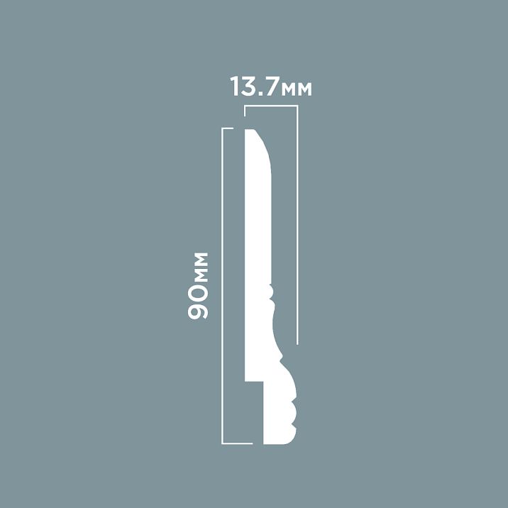 Плинтус L1605 ПОЛИСТИРОЛ HI WOOD 90мм х 13,7мм х 2,0м чертеж