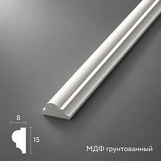 Молдинг из МДФ грунтованный MLD-004-MG размером 15×8 мм серии Престиж с четвертькруглым профилем белого цвета