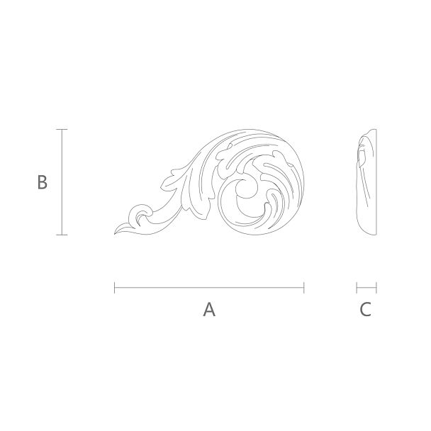 1 - Резная накладка N-031 (A=700 B=190 C=23 мм) - 1sht
2 - Резная накладка N-134 (A=360 B=185 C=18 мм) - 2sht