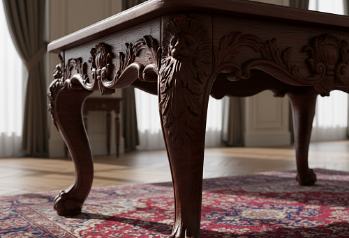Резные деревянные ножки стола с орнаментом в классическом интерьере