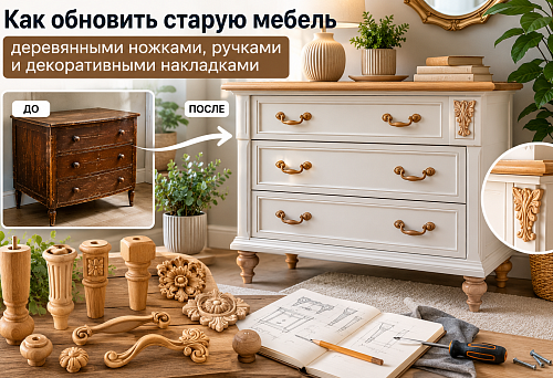 Как обновить старую мебель деревянными ножками, ручками и декоративными накладками