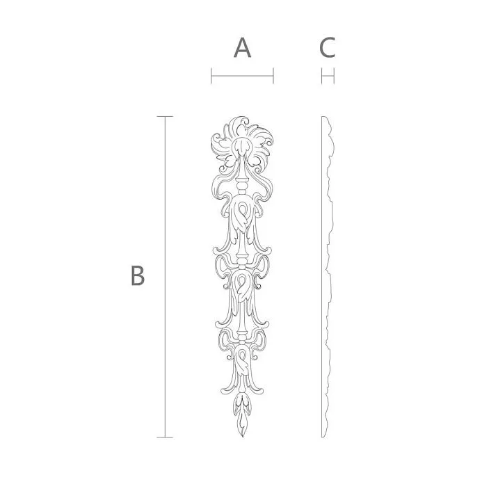 Чертёж лепного декора NPU-501 из полиуретана с размерами 58 × 300 × 11 мм