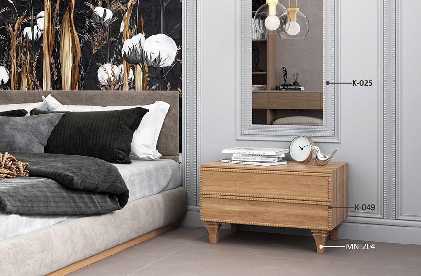 Тумба KMD-010 с резным погонжем K-049 и ножками MN-204 в классическом интерьере.