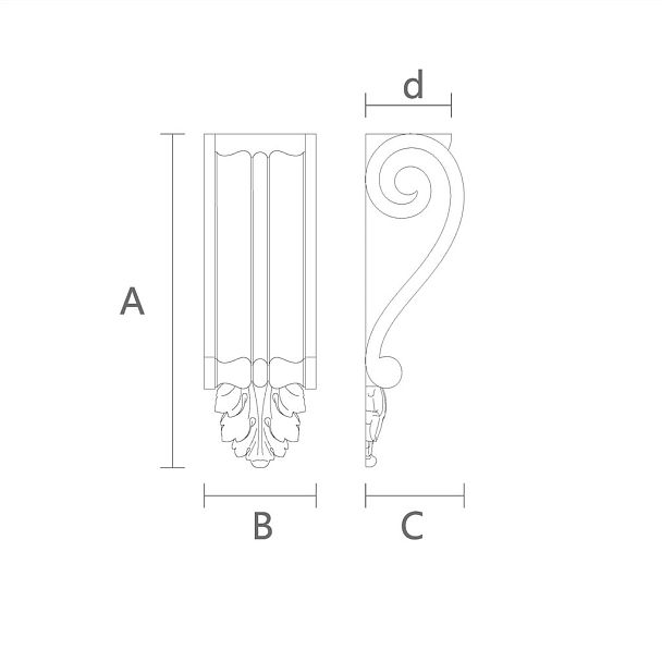 Уникальный кронштейн для полки с резной отделкой KR-020 чертеж