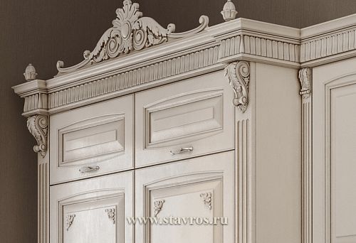 Классический шкаф с декоративной резьбой и лепным карнизом от производителя STAVROS