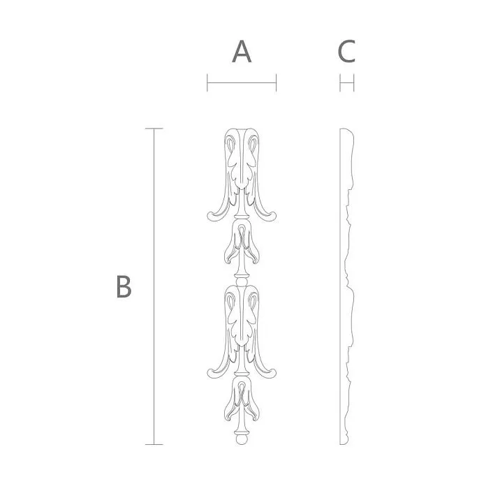 Чертёж лепного декора NPU-505 из полиуретана с размерами 50 × 228 × 10 мм