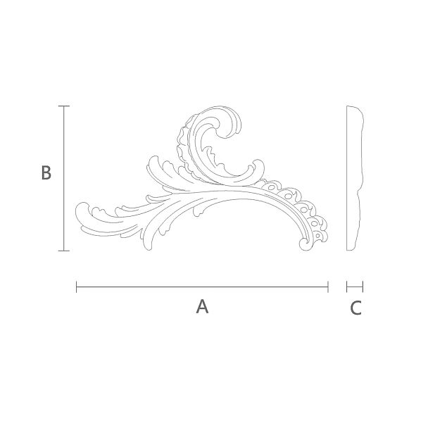 Резная накладка N-461L из дерева для декора чертеж