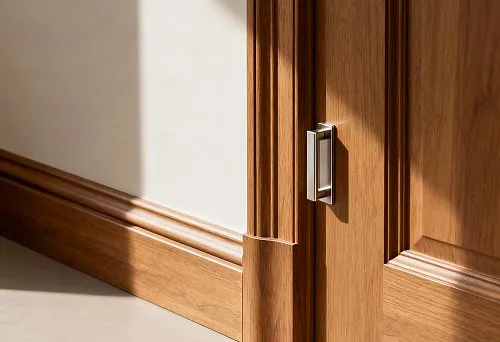 Интерьер с гармоничным соединением плинтуса и двери.