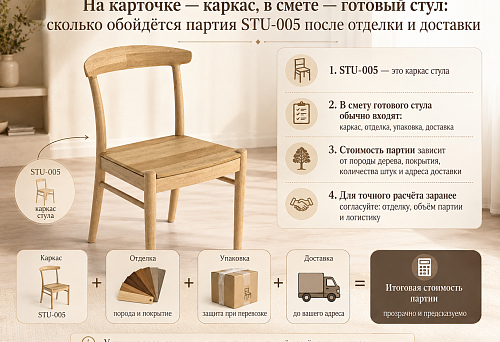 На карточке — каркас, в смете — готовый стул: сколько обойдётся партия STU-005 после отделки и доставки