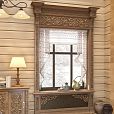 Резной кронштейн KR-030 для декора в русском стиле, интерьерное фото с деревянным декором