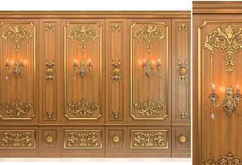 Золочёные резные украшения для интерьера на стене в классическом стиле