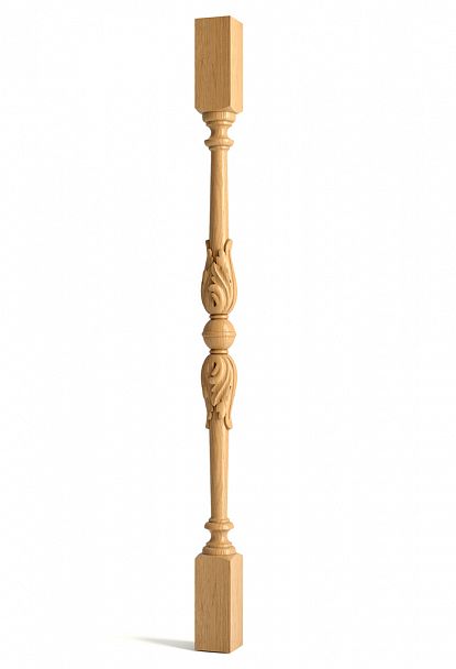Модель L-024 – это деревянная балясина для лестницы с классическим дизайном  Балясина украшена резным декором в виде акантовых листьев