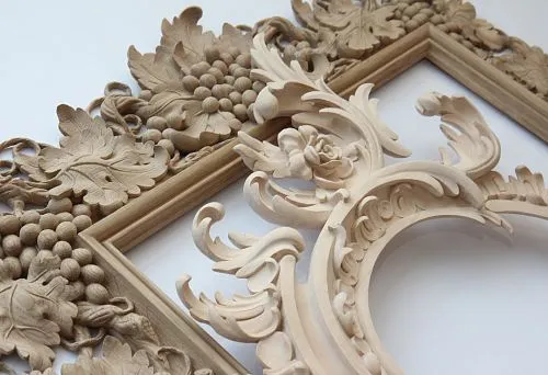 Резная деревянная рамка с виноградной лозой и цветами для фото и интерьера