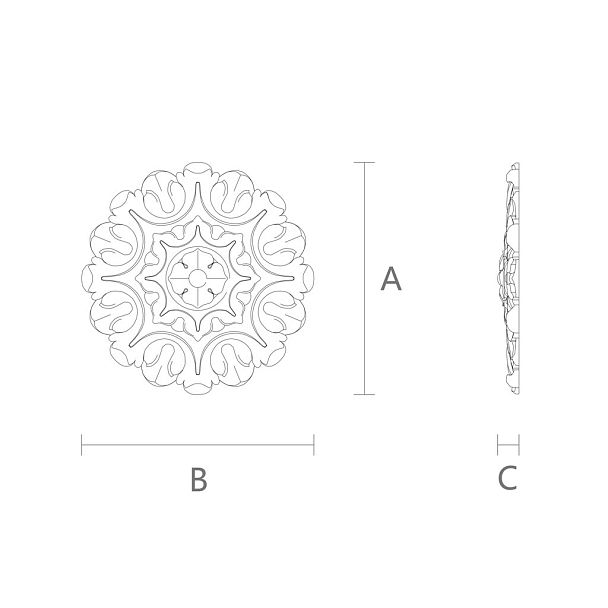 Накладная розетка из дерева R-008 — классический элемент с нежным орнаментом из акантовых листьев  Изделие небольших размеров роскошно смотрится в потолочных кессонах