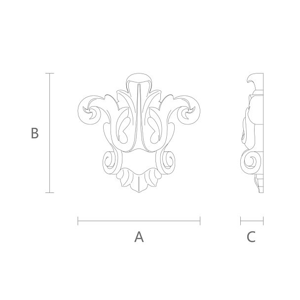 Декоративная резная накладка N-225-1-1 из массива дуба для двери, стен чертеж