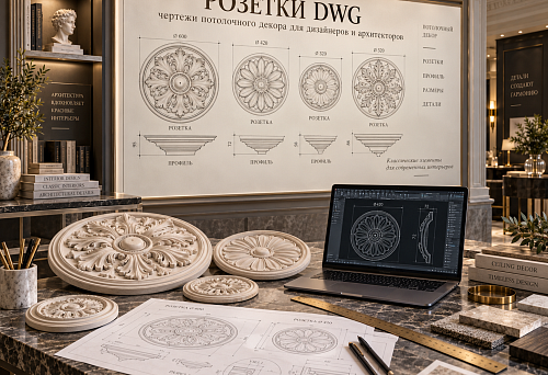 Розетки DWG: чертежи потолочного декора для дизайнеров и архитекторов