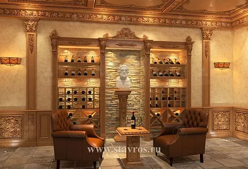 Интерьер дома под дерево и камень