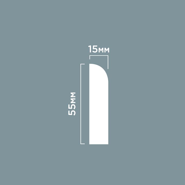 Плинтус BE55 ПОЛИСТИРОЛ HI WOOD 55мм х 15мм х 2,0м. чертеж