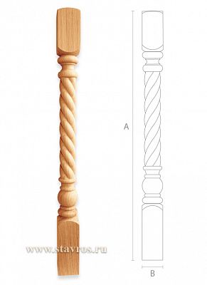 Резной витой столб из дерева L-051 — классический и простой вариант для небольших лестниц  Оригинально сочетается с балясинами L-030
