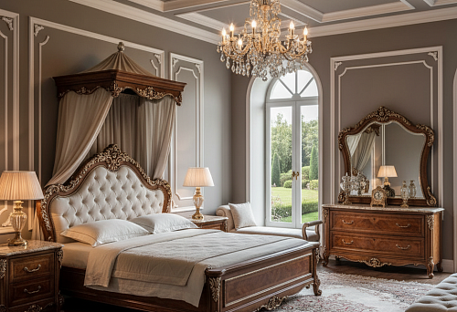 Спальня в классическом стиле с мебелью из массива дерева