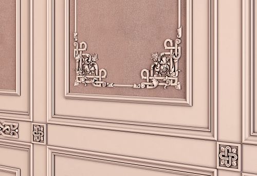 Резной декор в русском стиле на стеновой панели интерьера