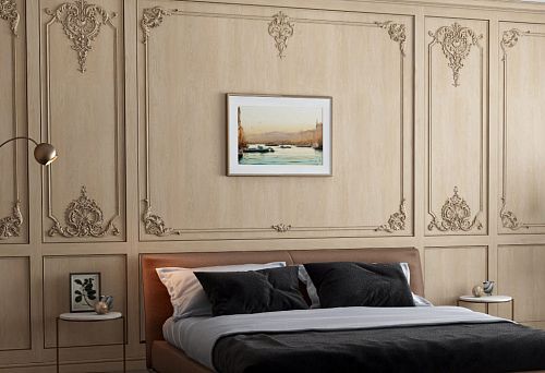 Итальянская мебель в классическом стиле — спальня с резными панелями и кроватью