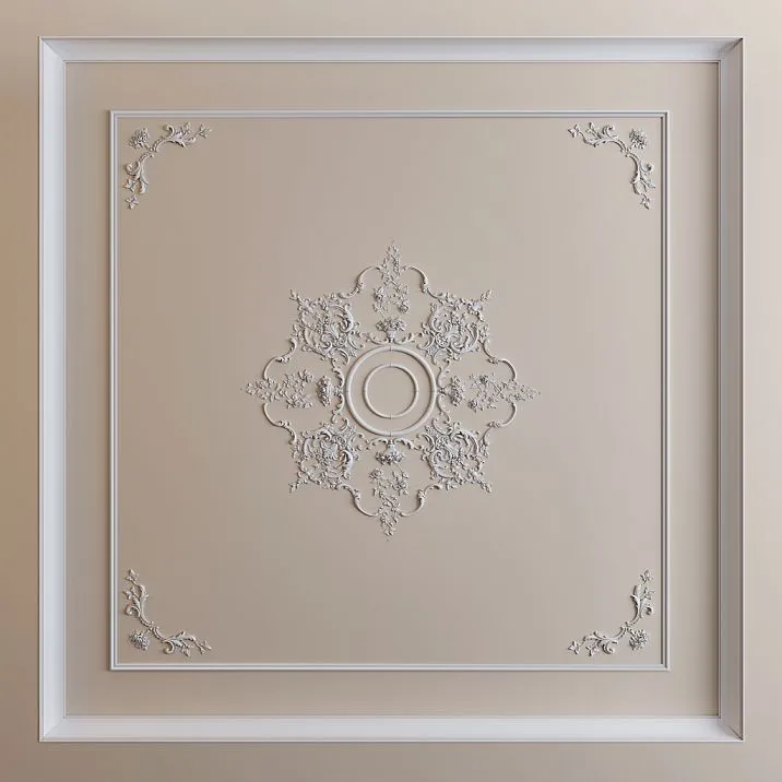 Потолочная розетка CPU-071 из полиуретана STAVROS с геометрическим узором для оформления центральной части потолка