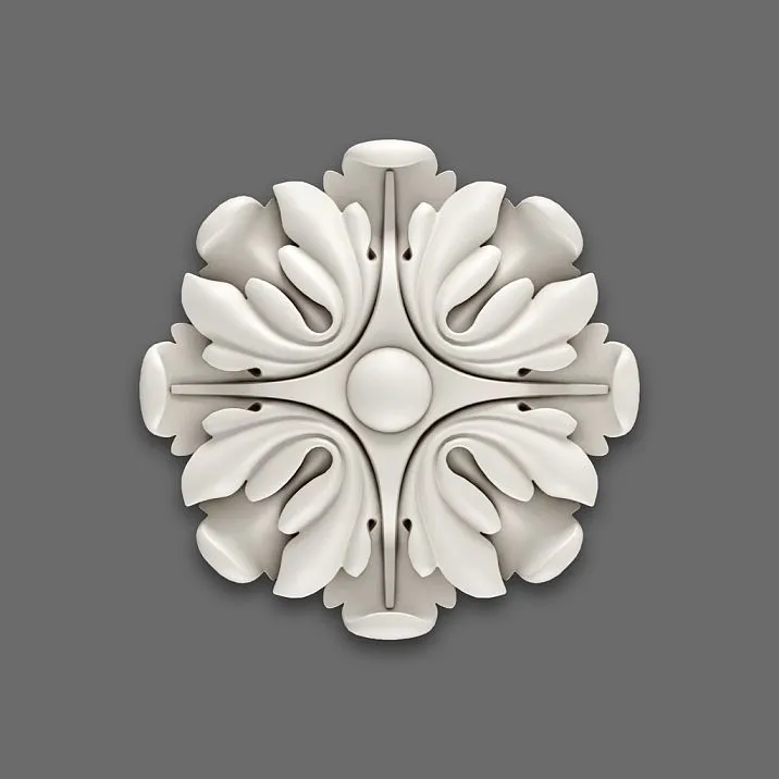 Стильная полиуретановая розетка в виде классического узора – лепнина на стенах, потолке и мебели