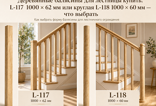 Деревянные балясины для лестницы купить: L-117 1000 × 62 мм или круглая L-118 1000 × 60 мм — что выбрать