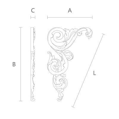 Резная накладка N-323L  деревянный декоративный элемент чертеж