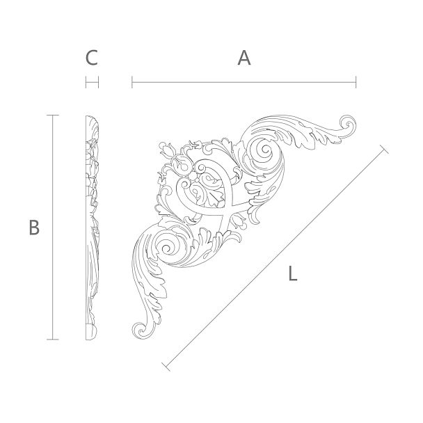 Накладка N-388 для декора стены, потолка, двери или мебели из дерева с резьбой чертеж