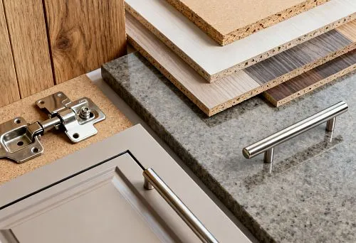 Материалы для мебели кухни: дерево, ЛДСП, МДФ, камень и фурнитура.