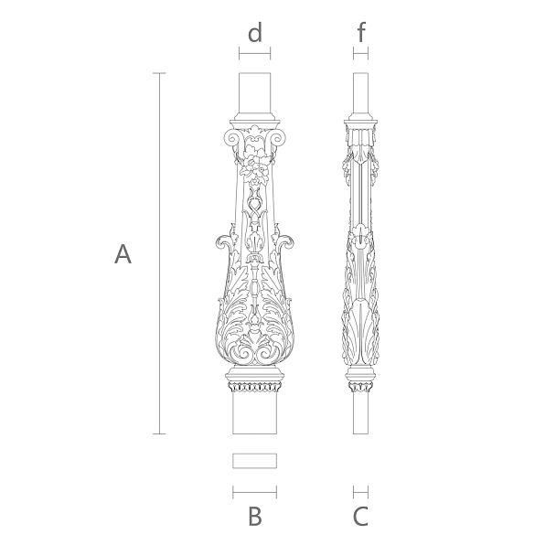 Впечатляющая балясина для лестницы L-106 из дерева чертёж