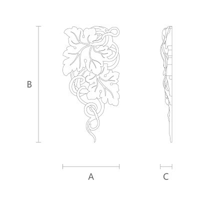 Накладка из дерева с резным узором в виде листьев и гроздей - накладка N-252L чертеж