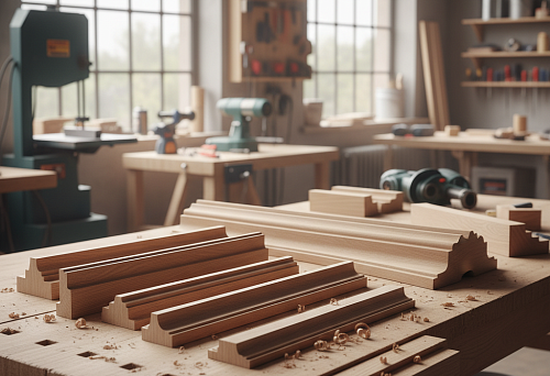 Мебельный погонаж из дерева на рабочем столе мастера