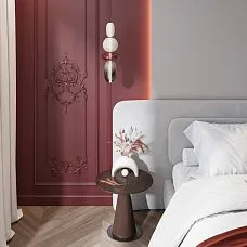 Лепной декор CPU-P6 в интерьере спальни с декоративными стеновыми панелями