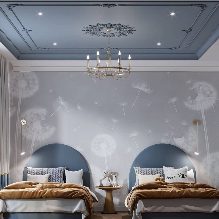 Потолочный декор CPU-P5 в интерьере спальни или детской с подсветкой