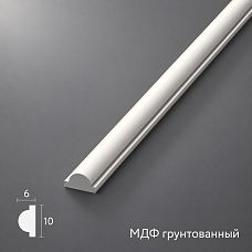 Молдинг из МДФ грунтованный MLD-001-MG размером 10×6 мм серии Престиж белого цвета с полукруглым профилем