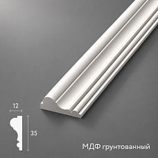Молдинг из МДФ грунтованный MLD-003-MG размером 35×12 мм серии Престиж крупноформатный четвертькруглый профиль белого цвета для элитных интерьеров