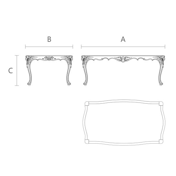 Чертеж резной каркас стола STL-001 из массива дуба или бука с резными ножками и царгами