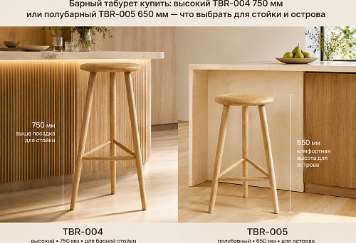 Барный табурет купить: высокий TBR-004 750 мм или полубарный TBR-005 650 мм — что выбрать для стойки и острова
