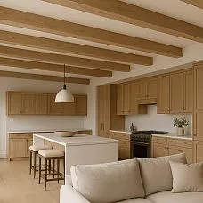 Деревянные балки BL-001 на потолке кухни