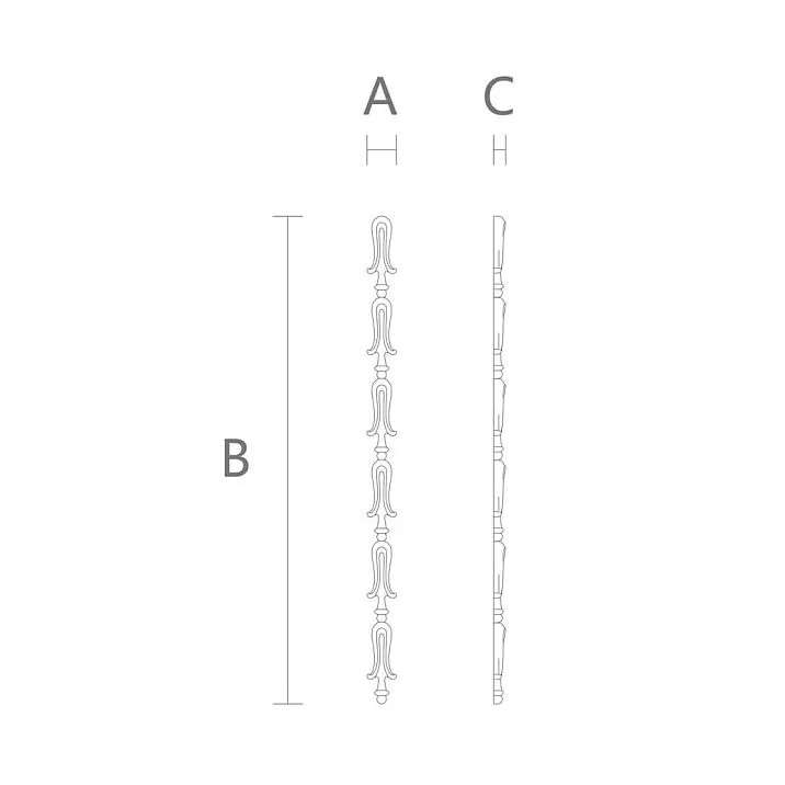 Чертёж лепного декора NPU-506 из полиуретана с размерами 12 × 205 × 5 мм