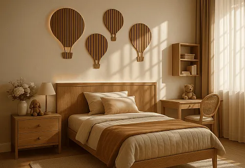 Шпонированные рейки МДФ дуб в интерьере спальни