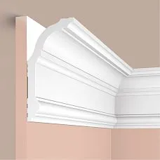 Карниз потолочный полистирол HI WOOD A130/L2101 белый высотой 130 мм и шириной 65 мм для потолков от 3,3 метра