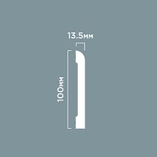 Плинтус напольный BE100 из полистирола HI WOOD максимальной высоты 100 мм и толщины 13,5 мм чертеж