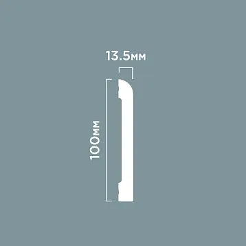 Плинтус напольный BE100 из полистирола HI WOOD максимальной высоты 100 мм и толщины 13,5 мм с гладкой минималистичной поверхностью белого цвета