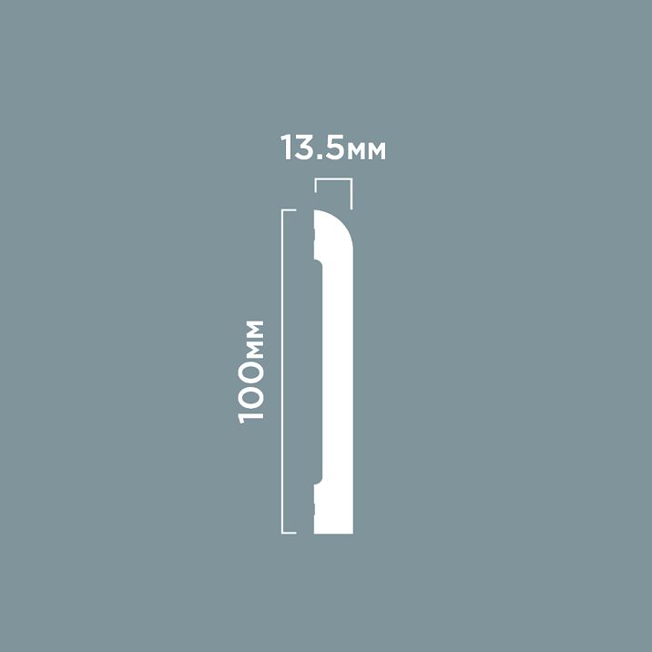 Плинтус напольный BE100 из полистирола HI WOOD максимальной высоты 100 мм и толщины 13,5 мм чертеж