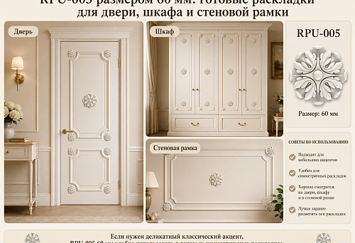 RPU-005 размером 60 мм: готовые раскладки для двери, шкафа и стеновой рамки
