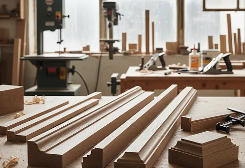 Погонаж для дверей из натурального дерева на рабочем столе